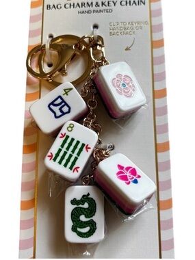 Rare Piper K Mahjong Tiles Bag Charm/ Key Chain White with Pink & Green Accents